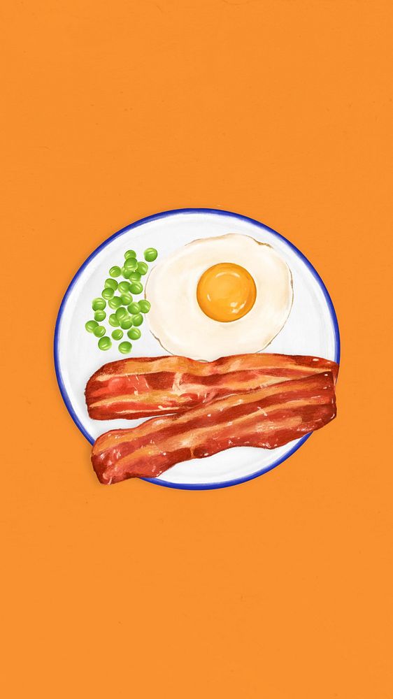 Sunny side up mobile wallpaper, bacon breakfast illustration
