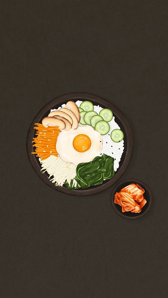 Korean bibimbap food mobile wallpaper, Asian cuisine illustration