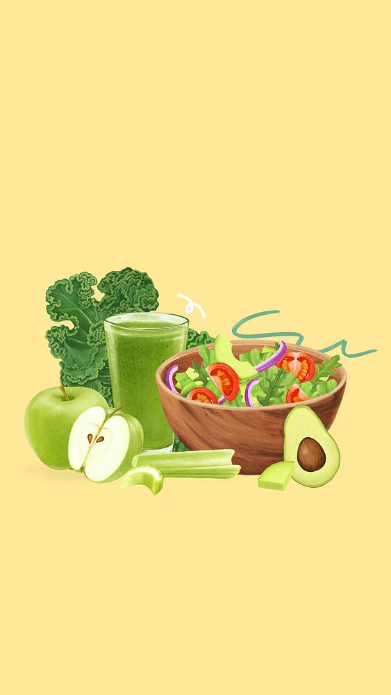 Healthy salad bowl iPhone wallpaper, food illustration