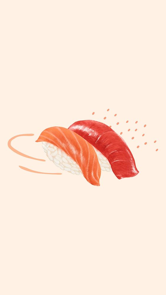 Salmon sushi phone wallpaper, Japanese food illustration