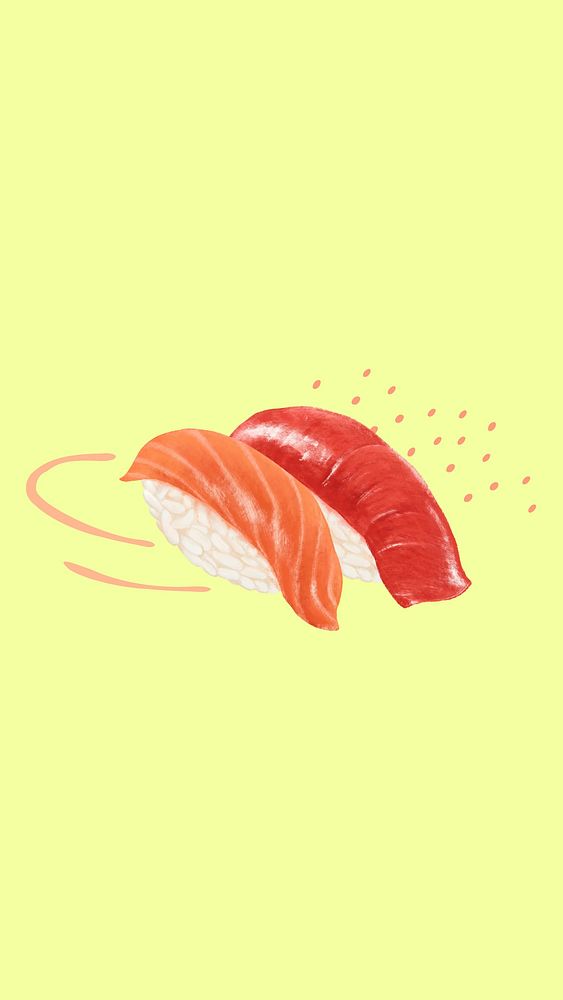 Salmon sushi phone wallpaper, Japanese food illustration