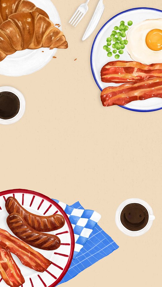 Breakfast food illustration phone wallpaper, beige background