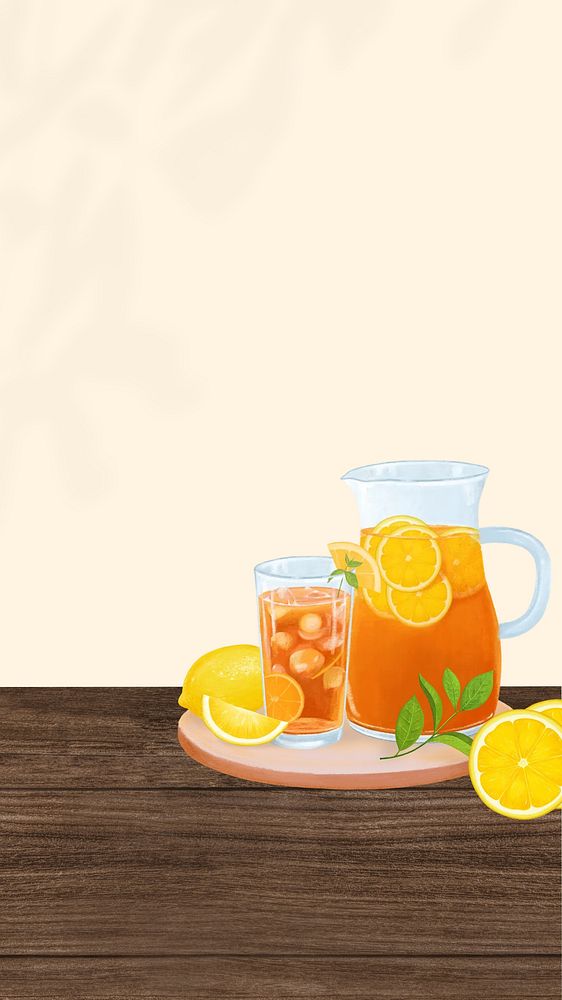 Iced lemon tea iPhone wallpaper, drinks illustration