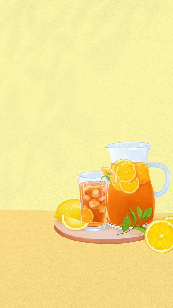 Iced lemon tea iPhone wallpaper, drinks illustration
