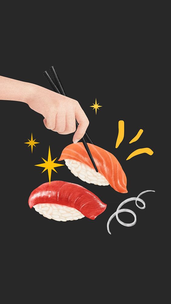 Salmon sushi mobile wallpaper, Japanese food illustration
