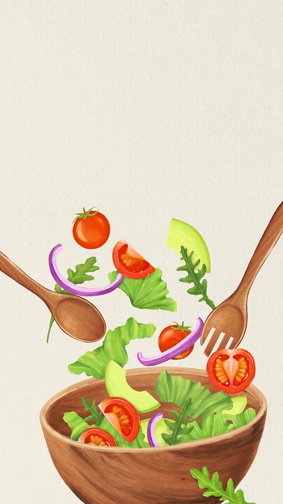 Healthy salad bowl mobile wallpaper, food illustration