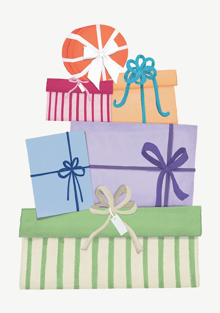 Stacked birthday gift boxes collage element psd