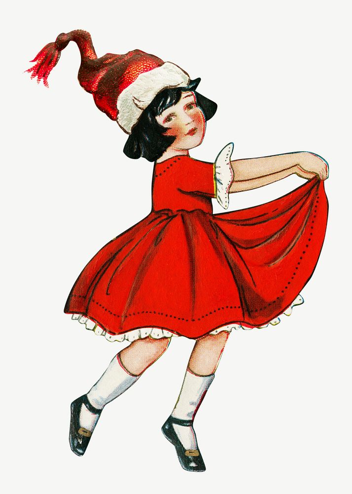 Dancing little girl, vintage Christmas collage element psd. Remixed by rawpixel.