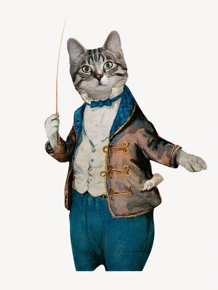 Cat music conductor, vintage illustration. Remixed by rawpixel.