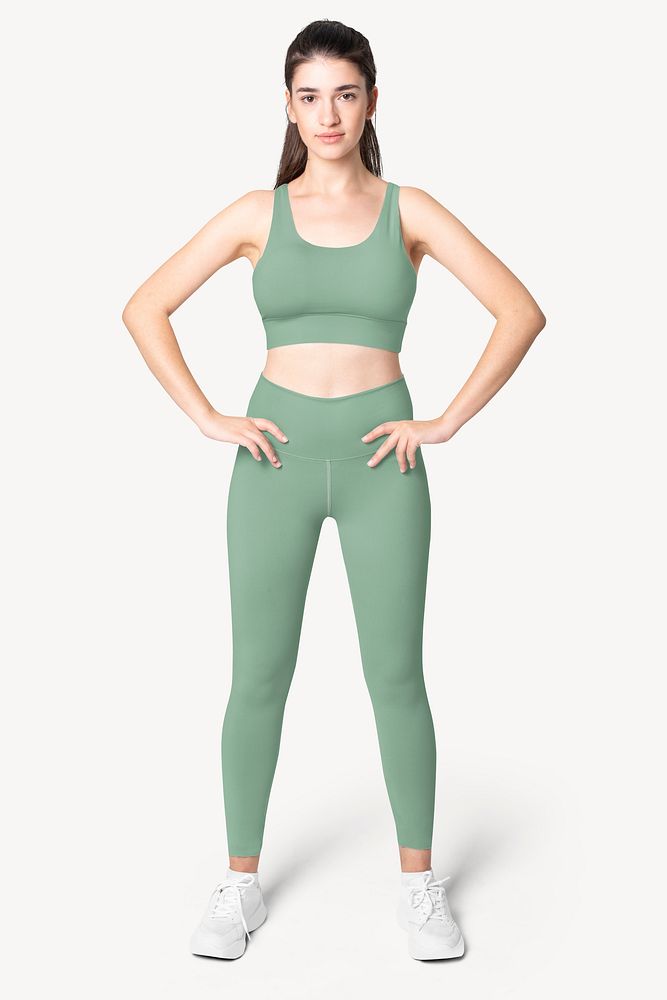Woman in green sportswear fashion
