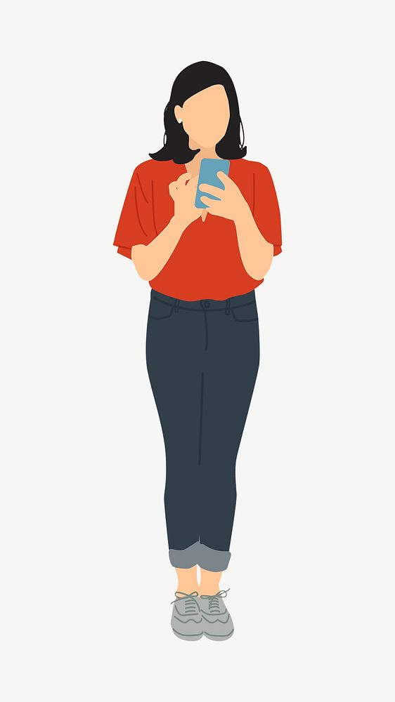 Woman using phone, illustration collage element psd
