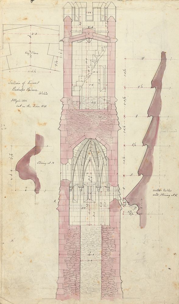 Bishop's Palace, Wells, Somerset: Section of Turret by Augustus Welby Northmore Pugin