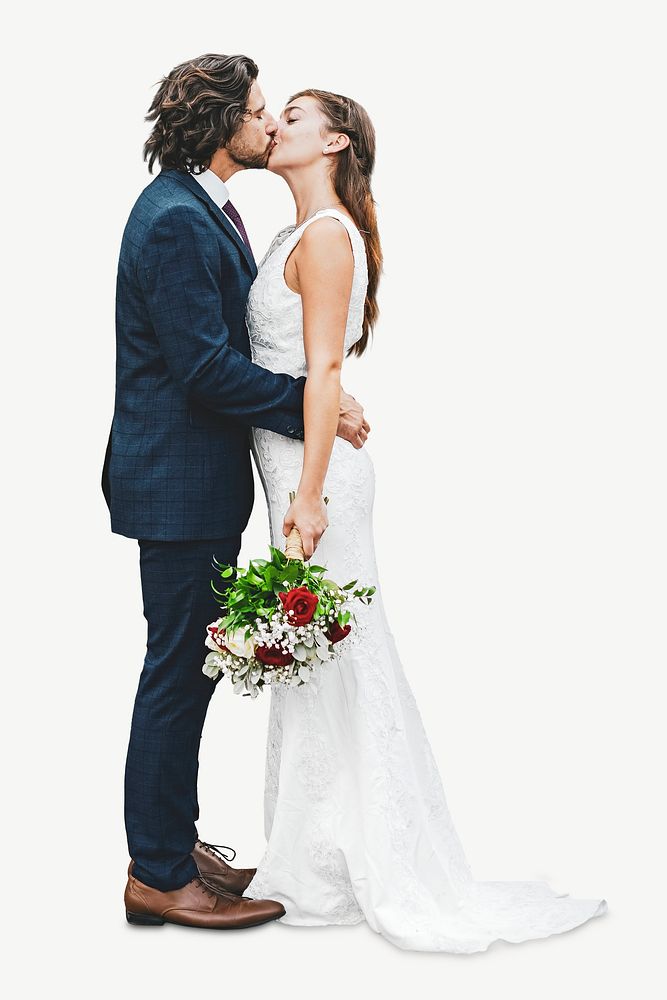 Happy newly wed couple collage element psd