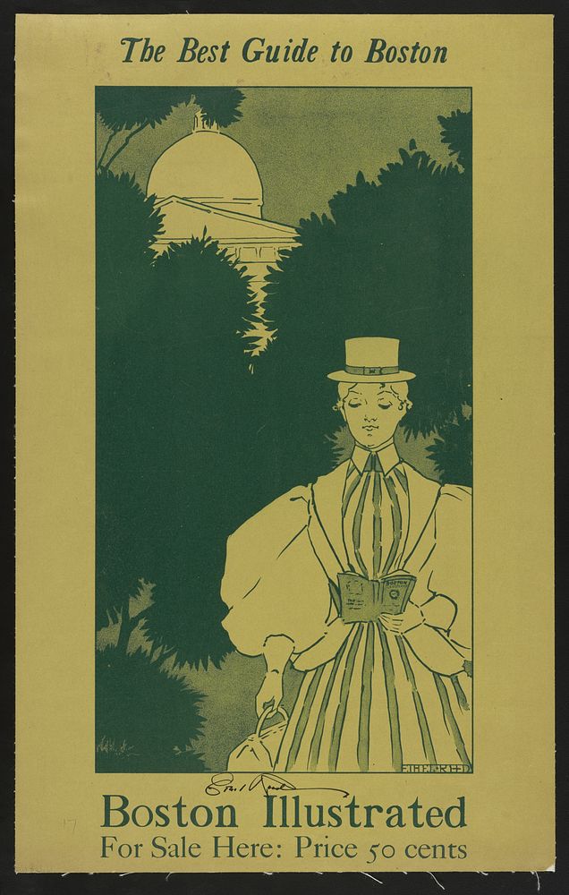 Woman wearing a striped dress with large sleeves, a hat, and carrying a purse (1898&ndash;1900) print in high resolution by…