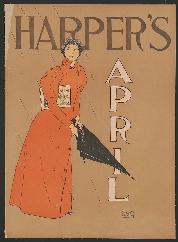 Woman holding umbrella (1894) print in high resolution by Edward Penfield. 