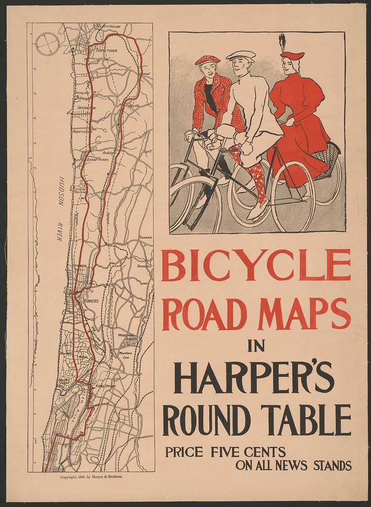 Bicycle road maps (1895) print in high resolution by Edward Penfield. 