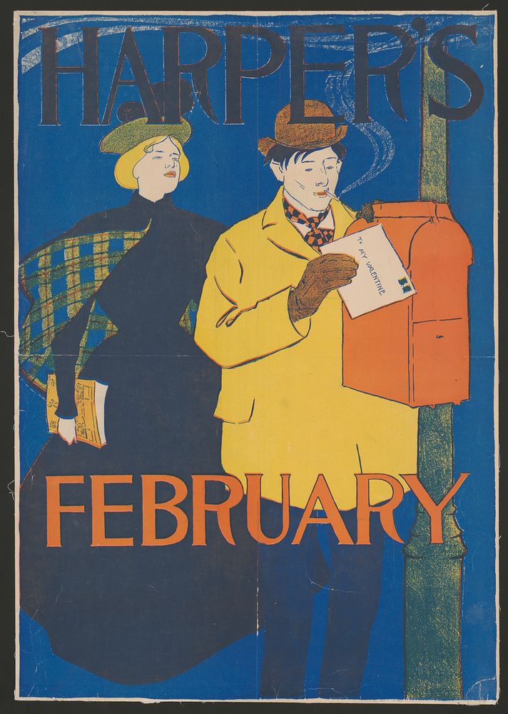 Man and woman sending letter (1895) print in high resolution by Edward Penfield. 
