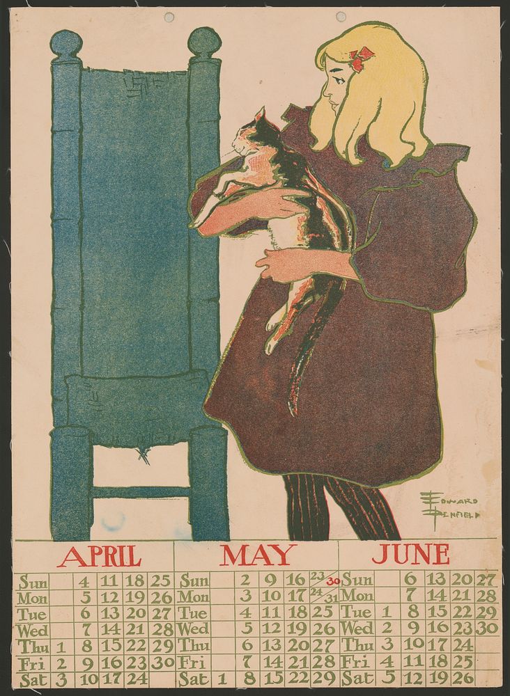 Vintage calendar (1897) print in high resolution by Edward Penfield. 