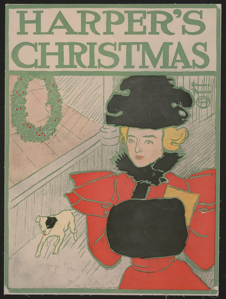 Vintage Christmas card (1896) print in high resolution by Edward Penfield. 