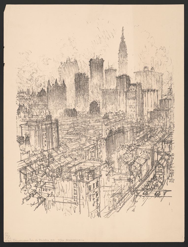 Skyscrapers from the Gladstone (1912) print in high resolution by Joseph Pennell.