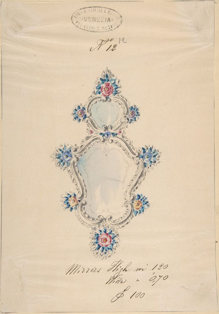 One of Twenty-Three Sheets of Drawings of Glassware (Mirrors, Chandeliers, Goblets, etc.)