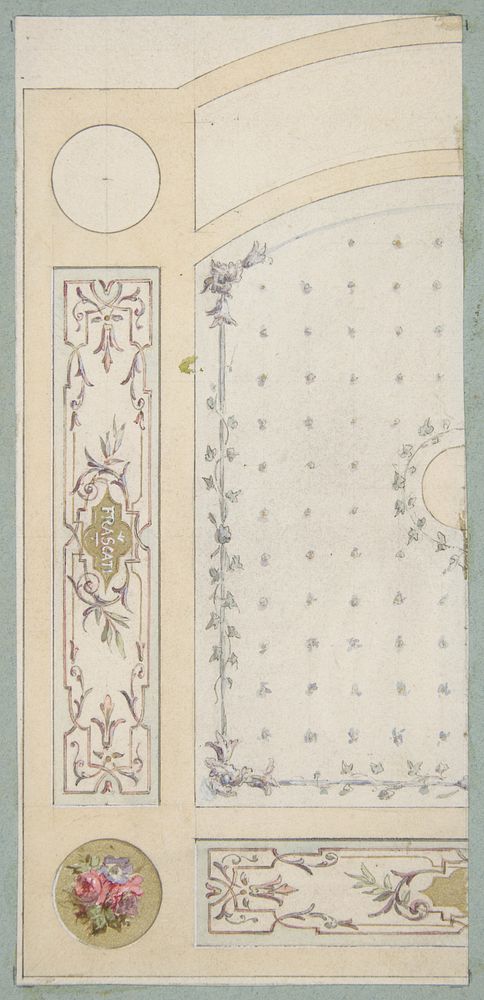 Design for painted decoration of wall or ceiling panels, including the word "Frascati" by Jules Edmond Charles Lachaise and…
