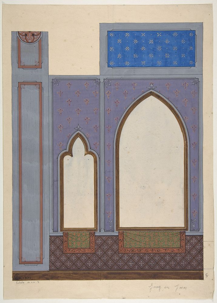 Design for wall decoration in the house of Baron Malet in Jouy-en-Josas (Seine et Gise) by Jules Edmond Charles Lachaise and…