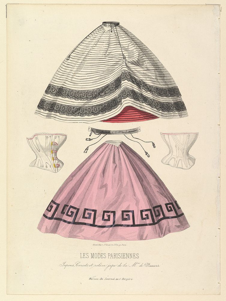 Jupons, corsets et relève jupe de la Maison de Plument, from Les Modes Parisiennes Illustrées