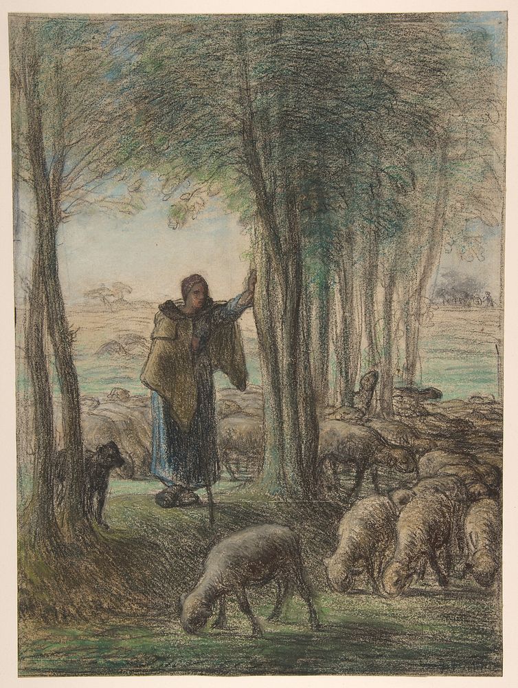 A Shepherdess and Her Flock in the Shade of Trees by Jean-François Millet