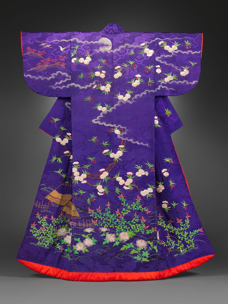 Robe (kosode) with landscape and seasonal flowers