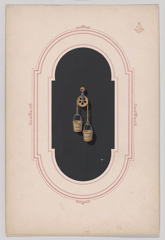 Design for a Gold Earring with Two Buckets and Pulley
