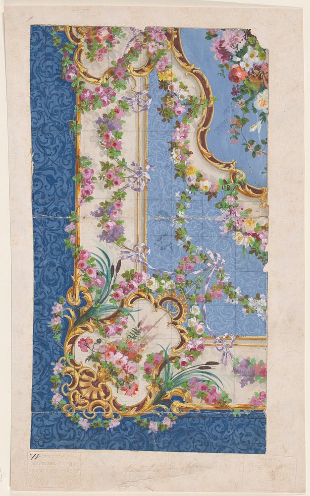 Design for a Rug with Ornamental Frames and Garlands and Festoons of Leaves, Flowers, and Ribbons Over a Background of…