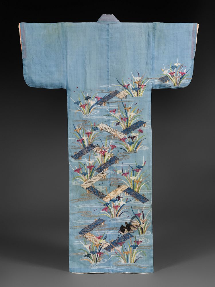 Summer robe (katabira) with irises and Eight Bridges (yatsuhashi)