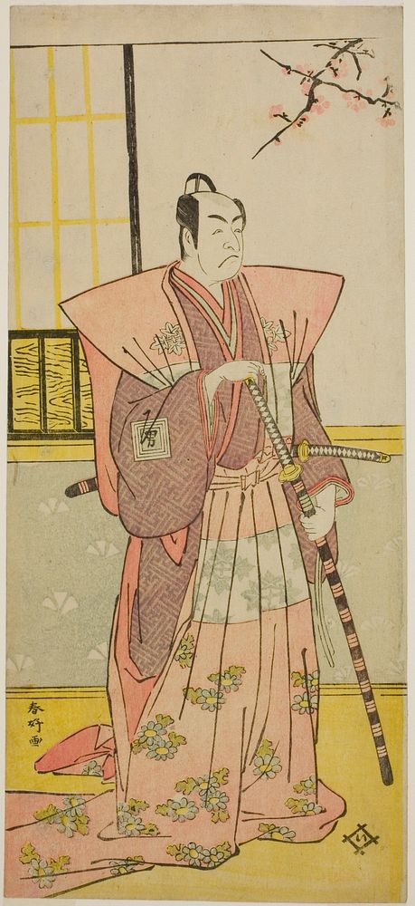 The Actor Ichikawa Omezo I as Koyurugi Motomenosuke (?) in the Play Haru no Nishiki Date-zome Soga (?), Performed at the…