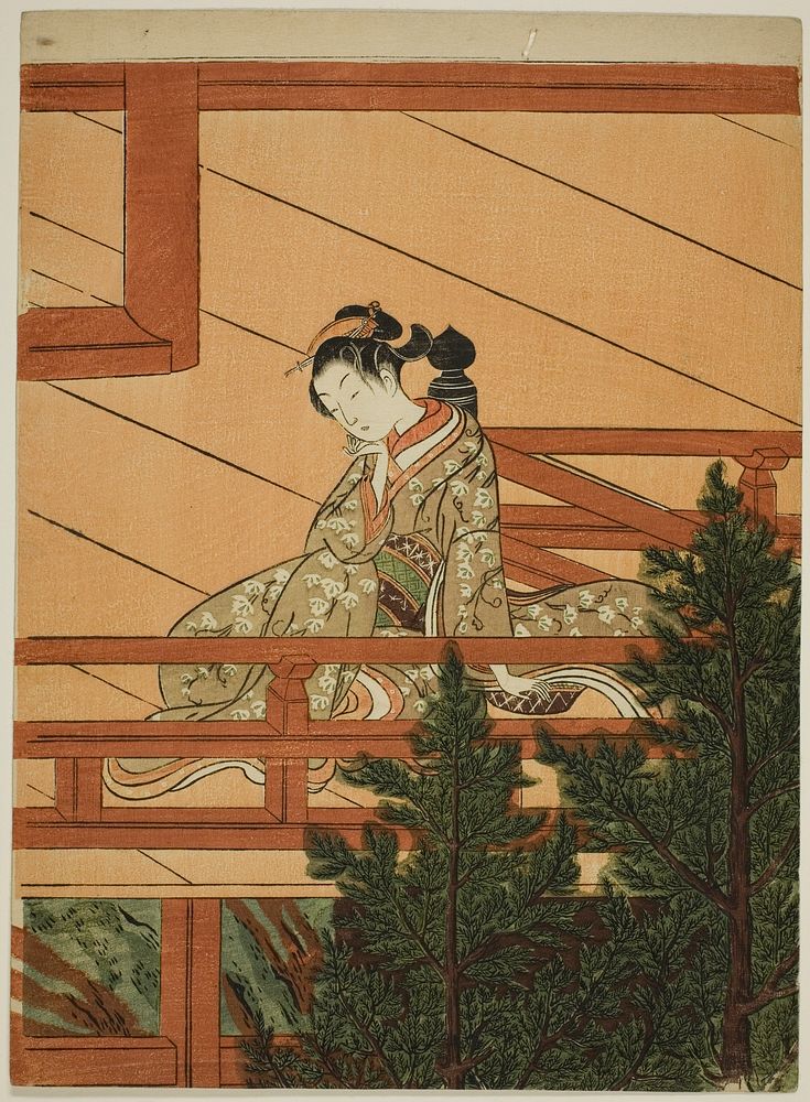 Young Woman Seated on the Balcony of Kiyomizu Temple by Suzuki Harunobu