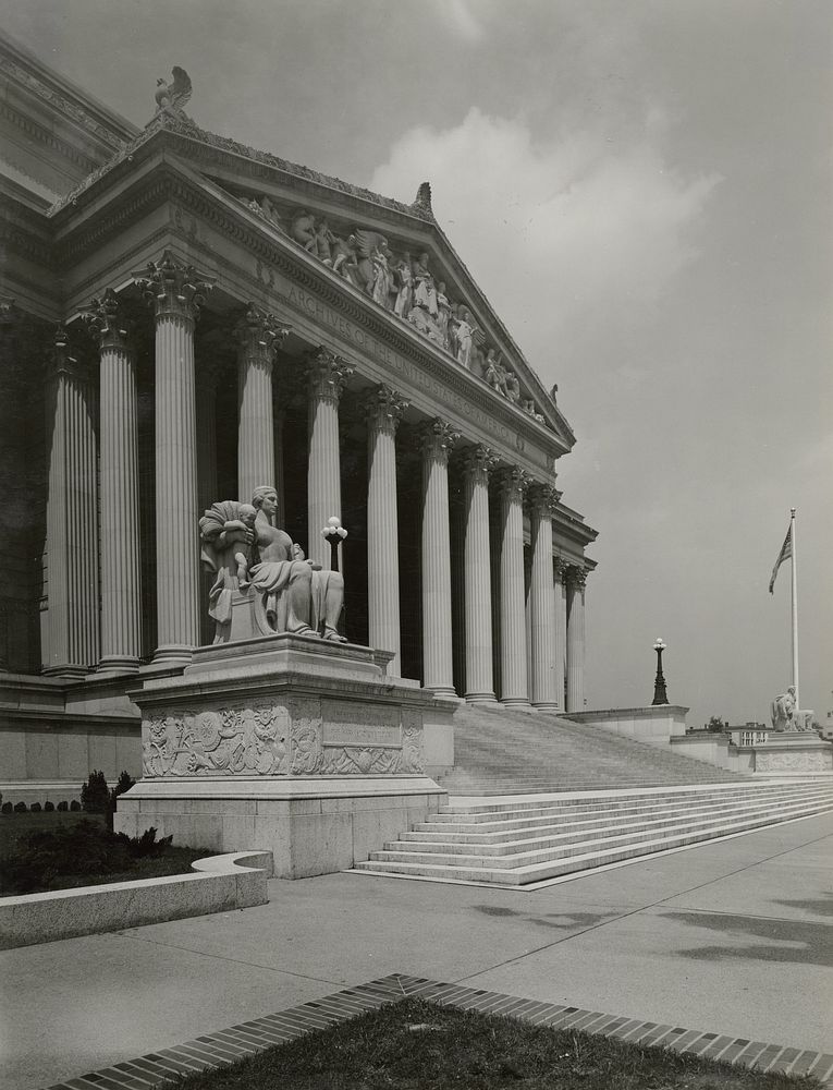 Photograph of the National Archives Building Constitution Avenue Portico, 06/30/1936. Original public domain image from…