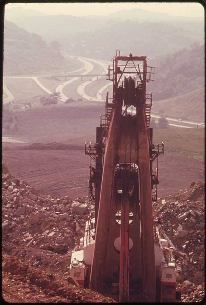 Coal Company Power Shovel at Work Strip Mining Land near Interstate 70 and Morristown, Ohio, 07/1974. Original public domain…