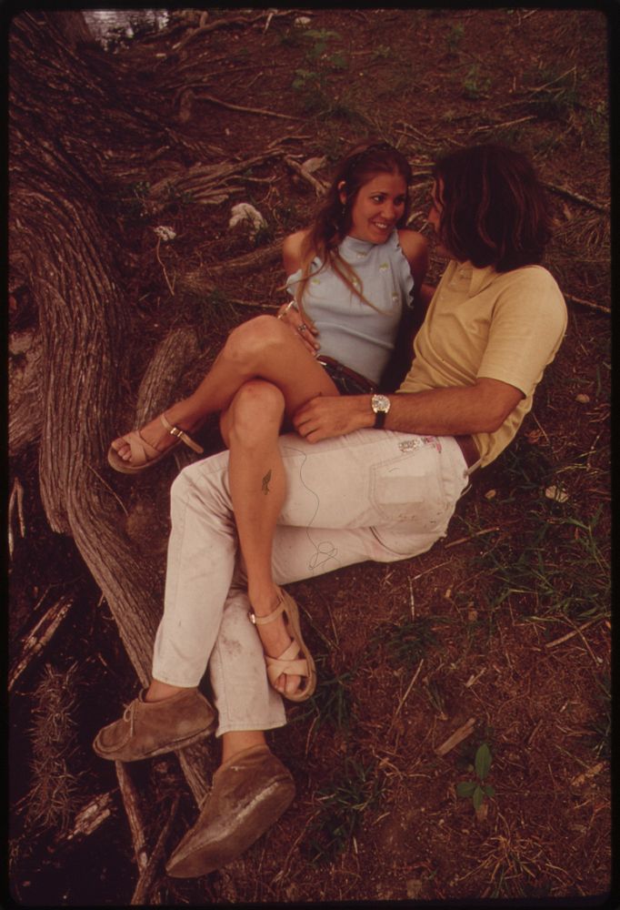 Teenagers Enjoy Each Other's Company on the Bank of the Frio Canyon River near Leakey, Texas, and San Antonio 05/1973.…