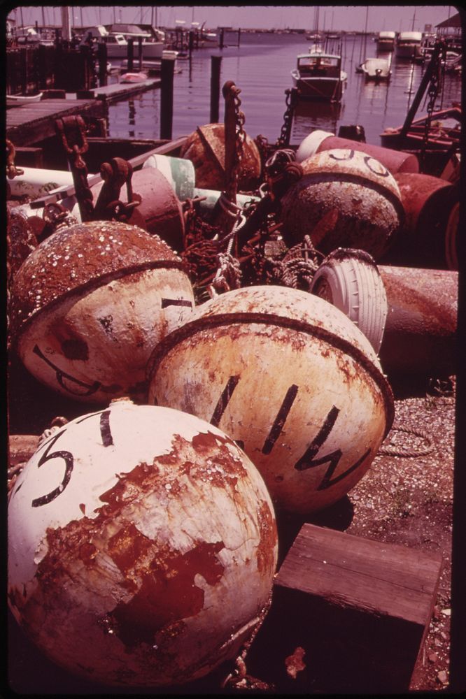 Old Buoys on Wharf in Staten Island 05/1973. Photographer: Tress, Arthur. Original public domain image from Flickr