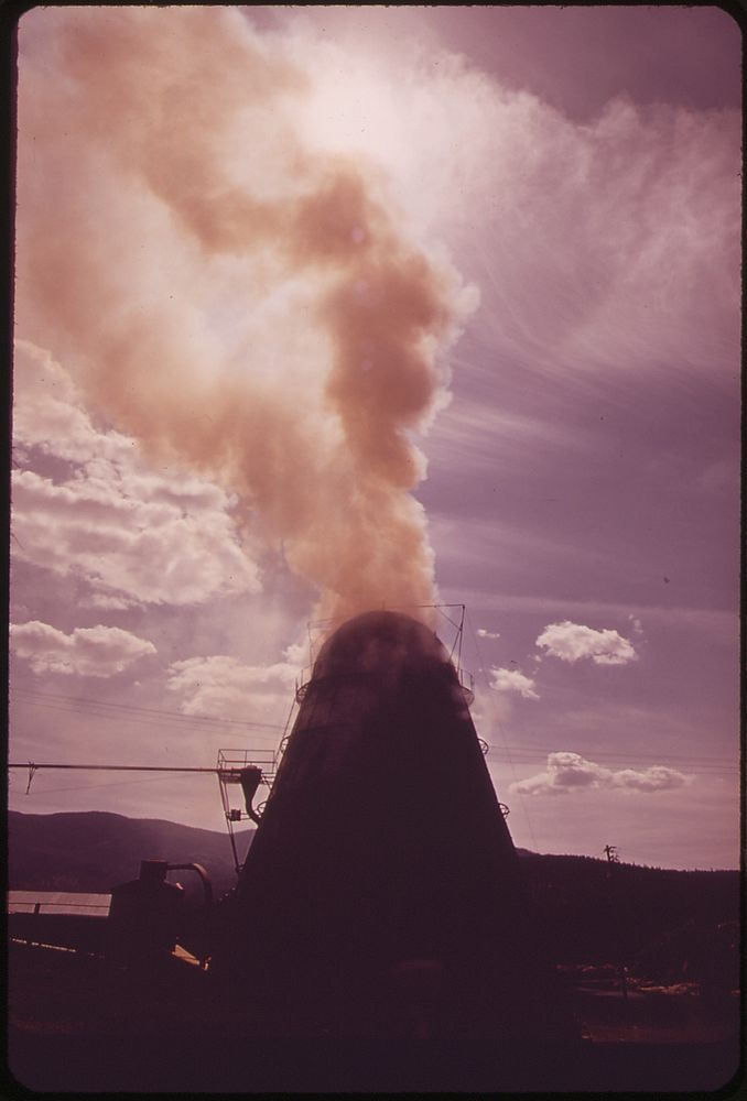 Wigwam Burner at the Louisiana Pacific Lumber Plant at Post Falls, Idaho 05/1973. Photographer: Falconer, David. Original…