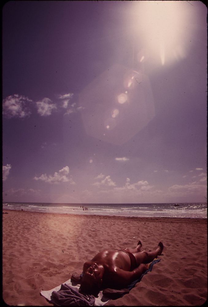 Sunbathing at South Beach, a Popular Retirement Center. Photographer: Schulke, Flip, 1930-2008. Original public domain image…