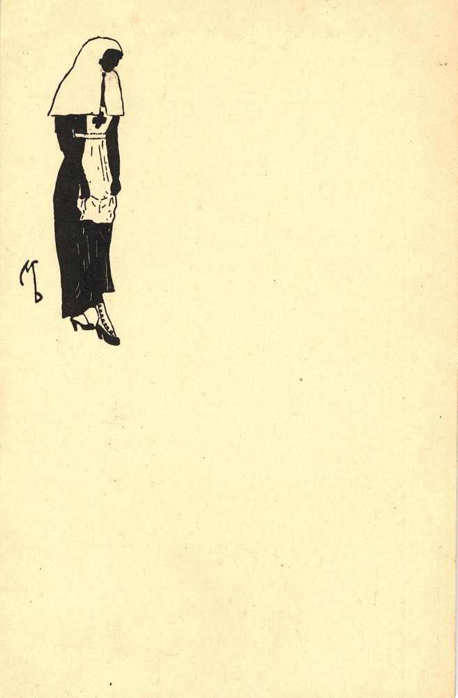 Silhouette of a Nurse. Postcard featuring a black & white silhouette of a nurse in an uniform.Original public domain image…