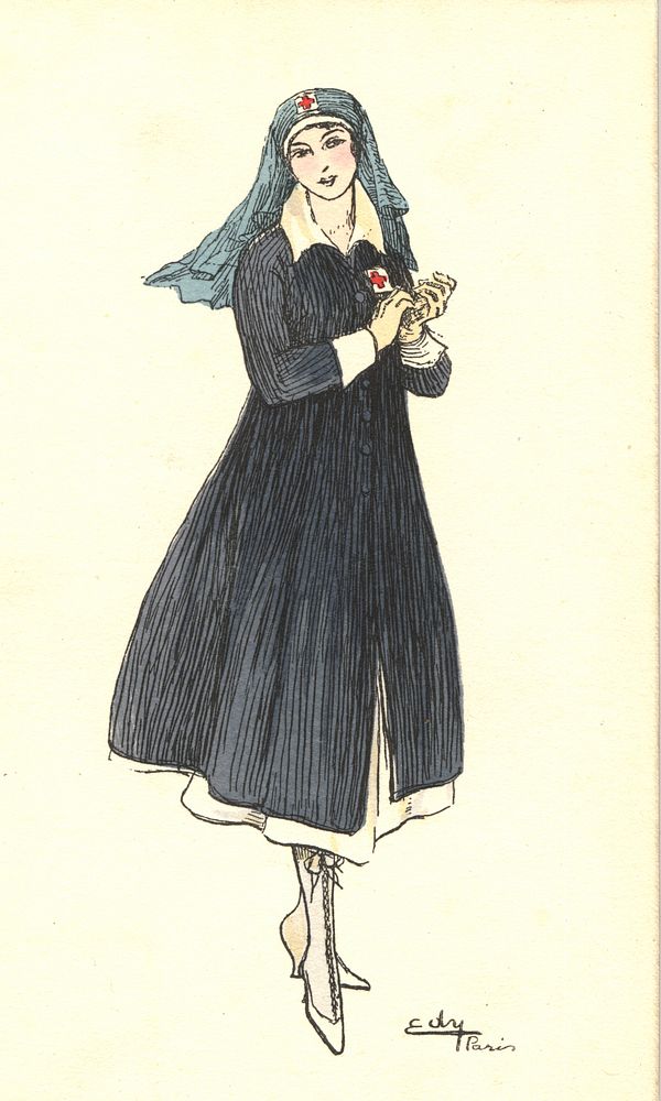 Nurse Holding Her Hands Together, vintage illustration.