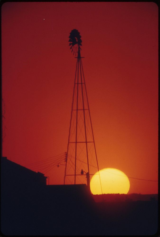 Windmill sunset, May 1973. Photographer: O'Rear, Charles. Original public domain image from Flickr