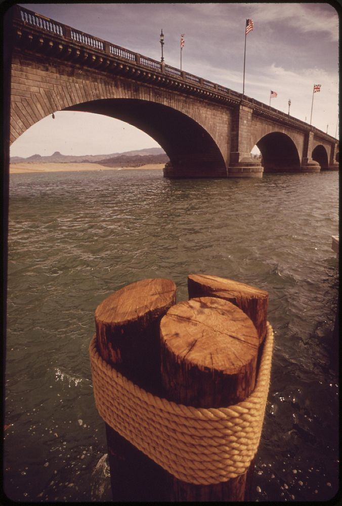 London Bridge--brought from London to Lake Havasu City in 1971, May 1972. Photographer: O'Rear, Charles. Original public…
