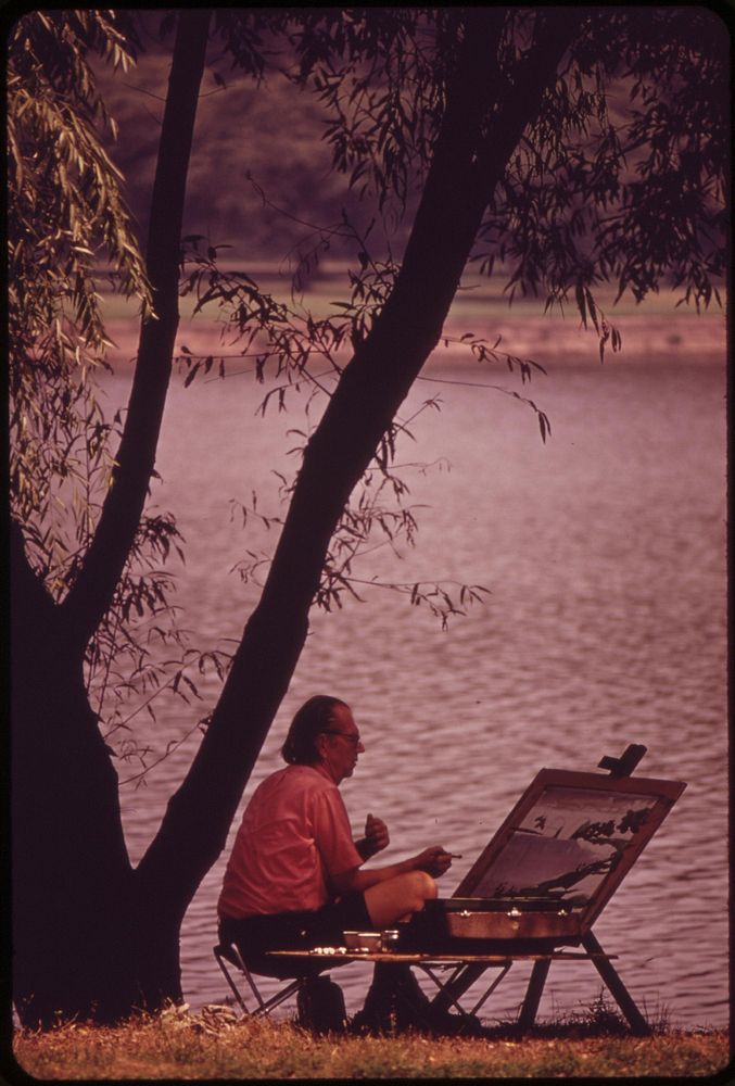 Artist On Bank Of The Schuykill River, August 1973. Photographer: Swanson, Dick. Original public domain image from Flickr