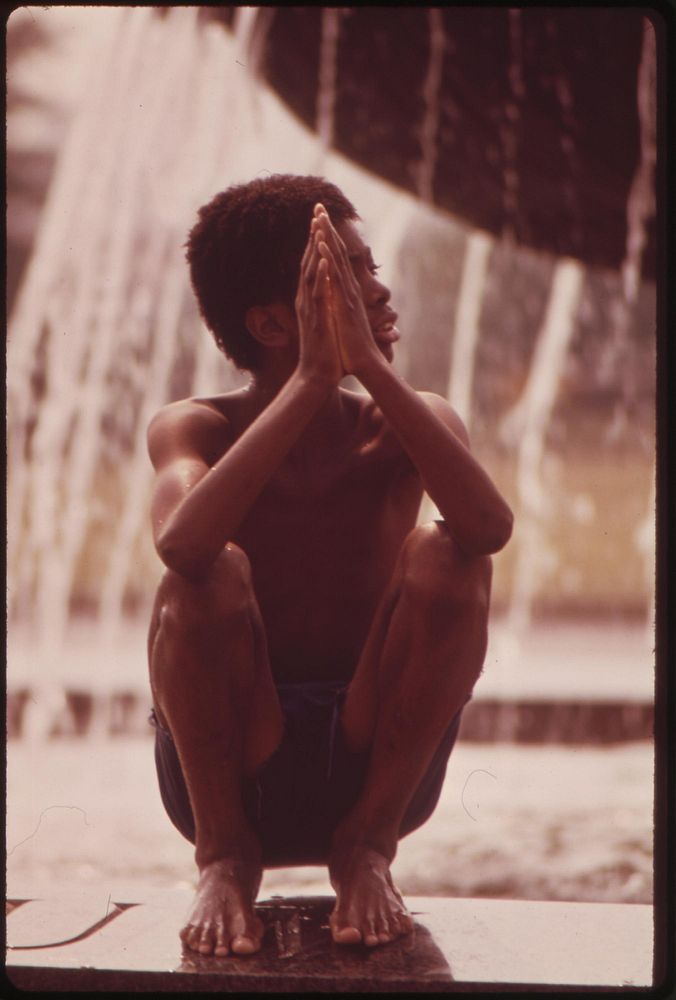 Cooling Off In One Of The Fountains Around The Philadelphia Museum Of Art, August 1973. Photographer: Swanson, Dick.…