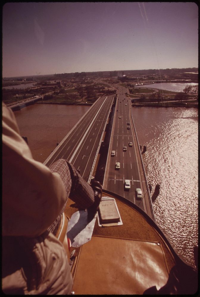 View From A Helicopter: Light Traffic On The 14th Street Bridge Between The District And Virginia, April 1973. Photographer:…