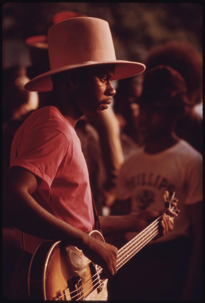 A Black Guitarist Performs At The Lake Meadows Shopping Center In Chicago, 08/1973. Photographer: White, John H. Original…