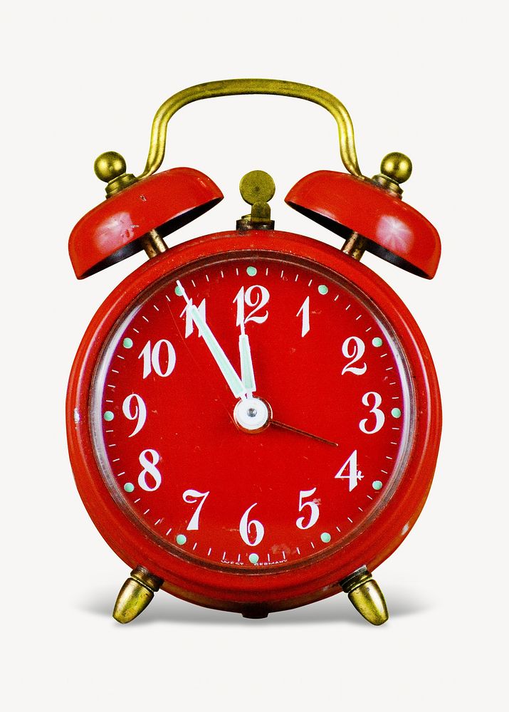 Red alarm clock, isolated object on white
